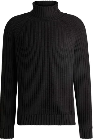 HUGO BOSS Heren Sigur Rollneck Geribde Katoenen Trui in