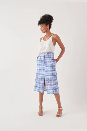Bianco Lucci Denim rok met slot- en laseruitsnijdingen