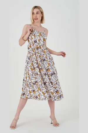 HERITA Jurk met paarse bloemenmotieven - Wit