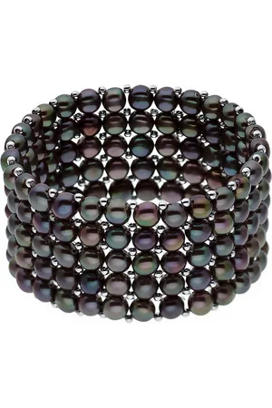 Diadema Manchet armband 5 Rijen Black Pearl Zoetwater 925