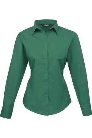 Premier Dames/dames Poplin Blouse met lange mouwen / Gewoon werk overhemd