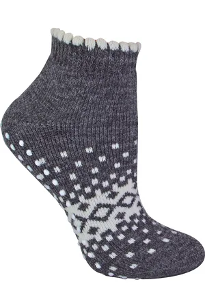 Sock Snob Thermische laag uitgesneden wollen antislip pantoffelsokken voor dames - Houtskool