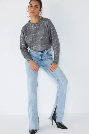 No Matter What Apparel Gestreepte Lange Mouw Crop Gebreide Trui
