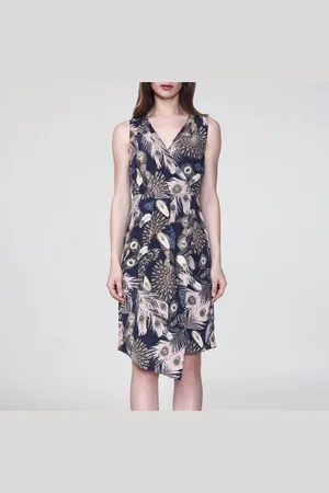 Smart & Joy Mid-length kruis-hartjurk met veren afdrukken
