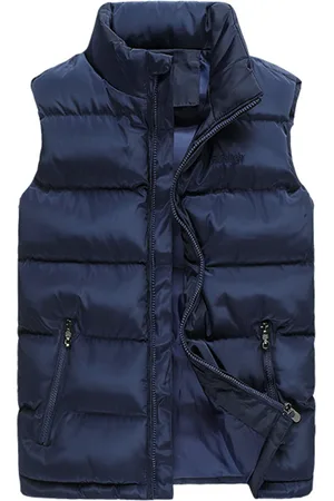 Allthemen Heren effen kleur casual opstaande kraag gewatteerde bodywarmers
