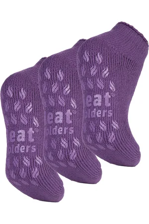 Heat Holders 3 Paar Multiverpakking Dames Enkelpantoffelsokken | | Fleece laag uitgesneden pluizige damessokken met grijpers - Lila