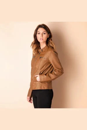 ONLY Dames Bandit Faux Leren Bikerjas in Cognac