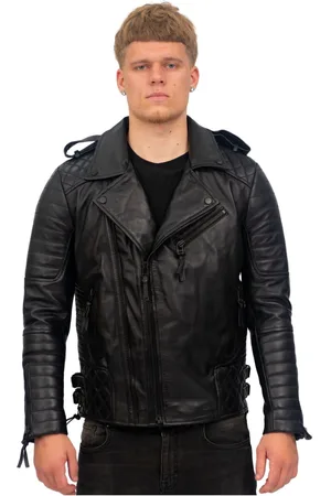 Infinity Heren slim-fit brando lederen bikerjack met dubbele rits-Caïro