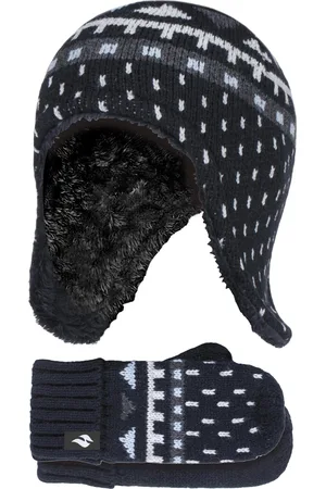 Heat Holders Jongens Nepbont Pom Pom Muts & Wanten