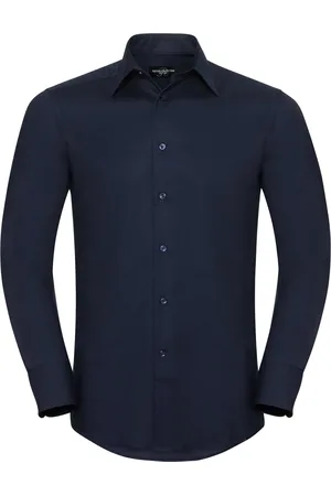 Russell Athletic Russell Collection Heren Oxford Easy-Care Getailleerde Overhemd met Lange Mouwen (Heldere marine)