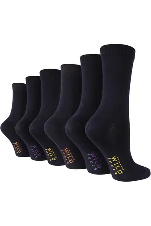 Wild Feet 6 Paar Multipack Dames Bamboe Sokken | Dress Sokken met Voetpatroon - Marine 1