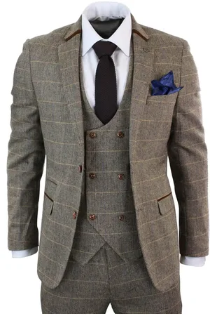 Infinity Heren 3-delig visgraat tweed geruit pak