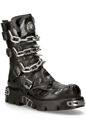 New Rock Zwarte puntige gotische laarzen met halfhoge kuit-727-S1