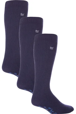 Heat Holders 3 paar pantoffelsokken voor heren met grips - Diepblauw