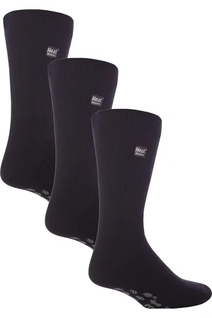 Heat Holders 3 paar pantoffelsokken voor heren met grips - Grijs