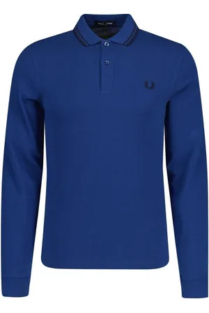 Fred Perry Zwart donkerblauw poloshirt met dubbele getipte kraag en lange mouwen
