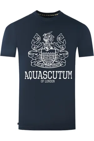 Aquascutum Large Bold London Aldis Brand Logo Navy Blue T-Shirt