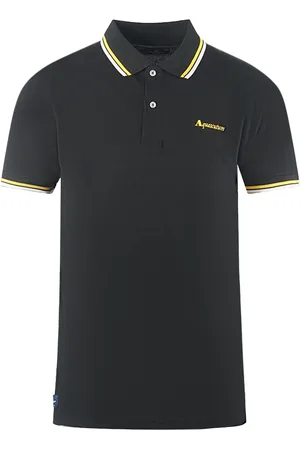 Aquascutum Twin Tipped Collar Brand Logo Black Polo Shirt