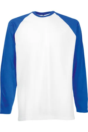 Fruit Of The Loom Heren baseballshirt met lange mouwen (Wit/Royaal Blauw)