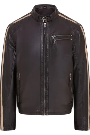 Infinity Heren gestreepte Cafe Racer Biker leren jas - Alta