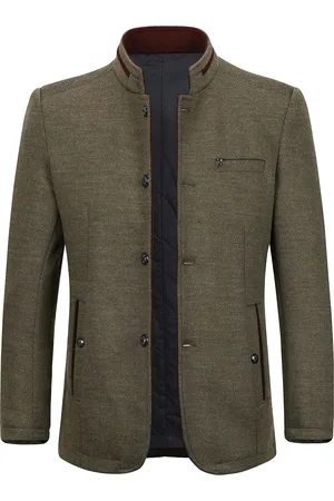 Allthemen Heren korte slim fit jas met opstaande kraag Business Casual wollen overjas Khaki