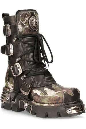 New Rock Flame geaccentueerde leren motorlaarzen met camouflagemotief - M-591-S15