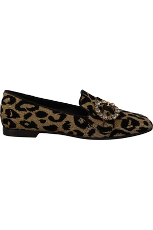 Dolce & Gabbana Prachtige Gouden Loafers Met Luipaardprint Kristallen