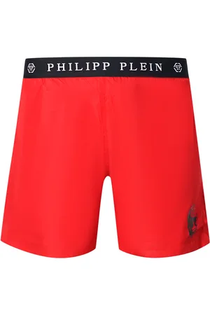 Philipp Plein Branded Waistband Red Swim Shorts