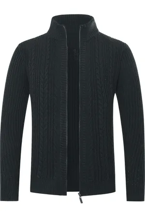 Allthemen Heren Vest met Rits Vest Grof Gebreid met Opstaande Kraag
