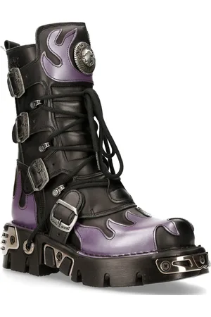 New Rock Flame geaccentueerde /rode leren biker-schedellaarzen - M-591-S5