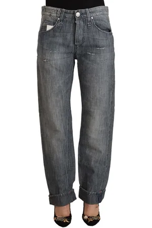 ACHT Gewassen Rechte Denim Jeans Met Gevouwen Zoom
