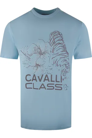 Roberto Cavalli Camiseta azul claro con dise�o de tigre floral