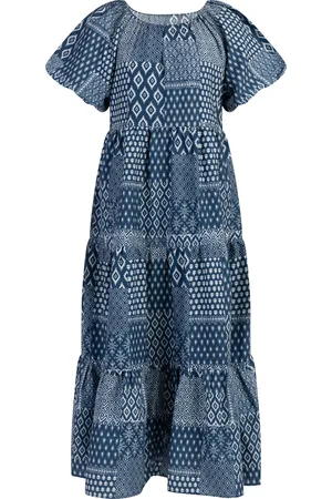 Dreimaster Maxi-jurk met korte mouwen Dames Donker marineblauwe print