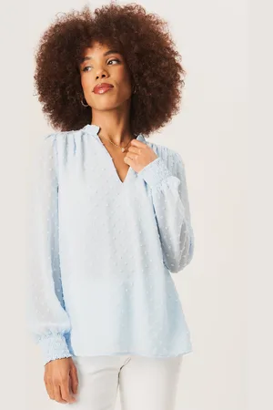 Gini London Dobby blouse van chiffon met ruches aan de hals