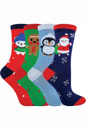 Sock Snob Set van 4 katoenrijke kerstsokken voor kinderen - SK301