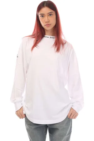 Palm Angels Dames Klassiek Logo Lange Mouw Over T-shirt in Wit Zwart