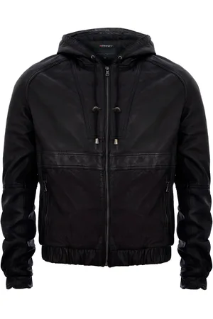 Infinity Leren bomber-bikerjack met rits en capuchon