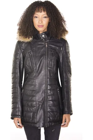 Infinity Dames gewatteerde leren parka jas-Curitiba