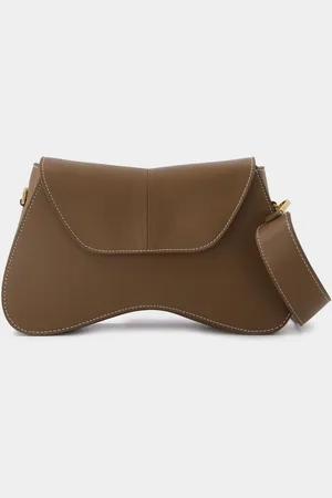 Elleme Space Bag van grijs leer met witte stiksels