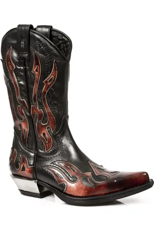 New Rock Flame geaccentueerde /rode halfhoge cowboylaarzen-7921-S2
