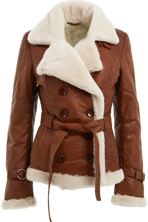 Infinity Dames Tan Double Breasted schapenvacht pilotenjack-Leshan