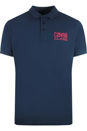 Roberto Cavalli Marineblauw poloshirt met vet logo