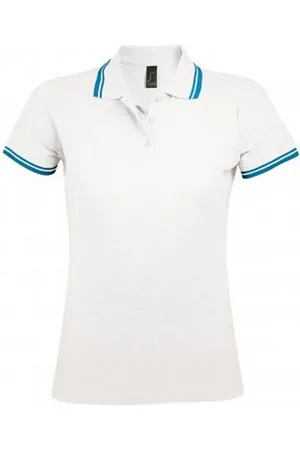 Sols Dames/dames Pasadena getipt korte mouw Pique Polo Shirt ( /Aqua Blauw)
