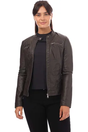 ONLY Dames Bandit Faux Leren Bikerjas in Chocolade