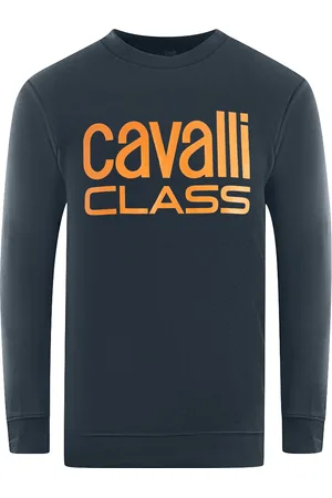 Roberto Cavalli Bold Brand Logo Navy Blue Sweatshirt