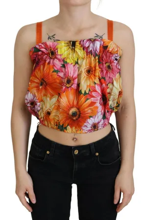 Dolce & Gabbana Cropped Mouwloze Blouse Met Bloemenprint