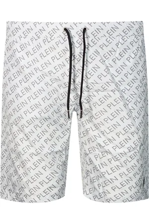 Philipp Plein Repetitive Logo Long White Swim Shorts