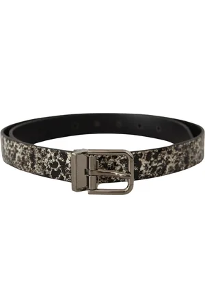 Dolce & Gabbana Marmeren Print Leer Zilveren Logo Gesp Riem