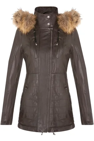 Infinity Dames slim fit leren parka-jas met capuchon-Northam