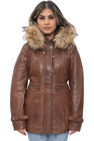 Infinity Dames lederen parka jas met capuchon-Putian